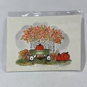 Original Watercolor By A. Surma 2021 Fall Halloween Theme Pumpkins Aspen Trees